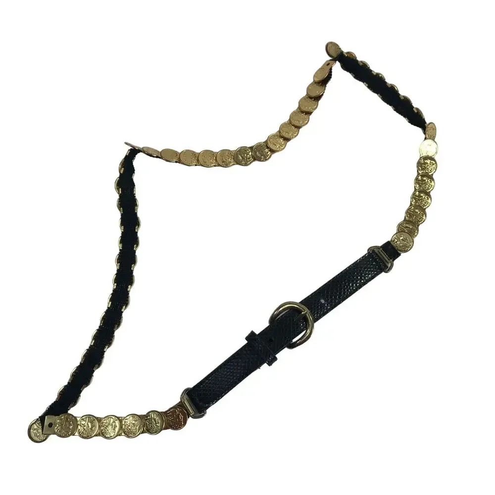 Roman Coin Embossed Belt Gold-tone Fashion Belt Size Small Women's
